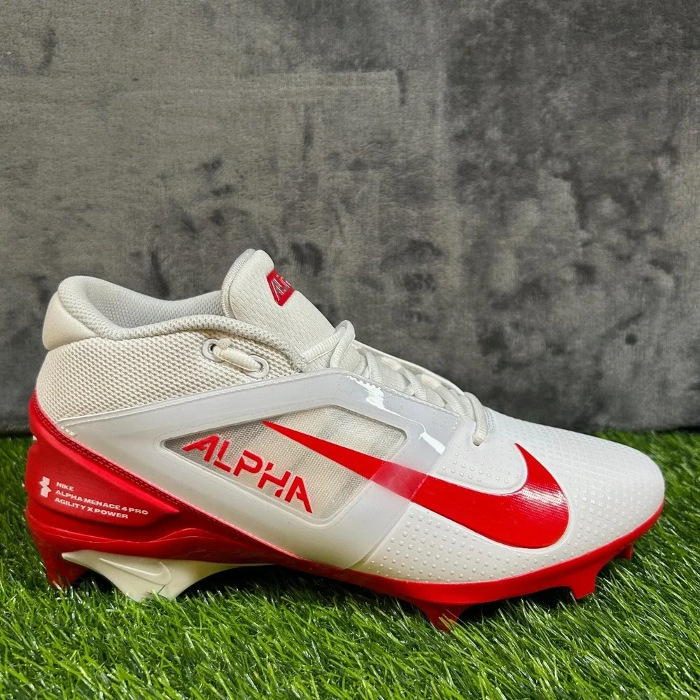 Nike Alpha Menace 4 Pro Football Cleats Mens Size 10 White Red Agility Power